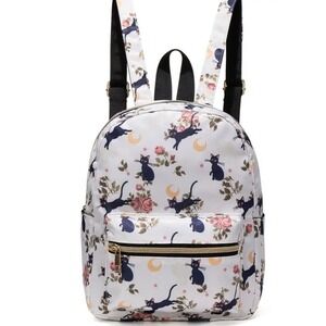 Floral Cat Backpack Mini White Cute Black Kitten Roses School Travel Bag New